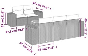 Set divano da giardino 6 pz con cuscini grigio in polyrattan