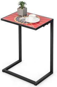Costway Tavolino da caffè con piano in ceramica telaio in metallo, Tavolino elegante per salotto 47x32x65cm