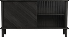 Vetrina nera in rovere massiccio con ante scorrevoli 135x73,5x48 cm Italic – UMAGE