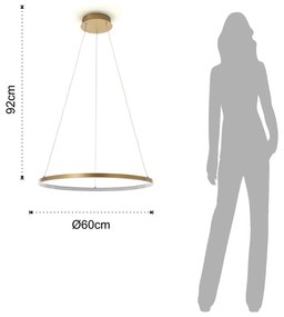 Lampada a sospensione di colore oro, altezza 92 cm Ring - Tomasucci