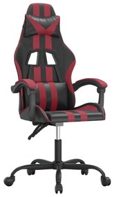 Sedia da gaming girevole nero e rosso vino in similpelle