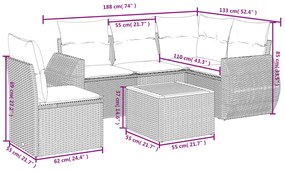 Set divano da giardino 6 pz con cuscini nero in polyrattan