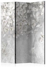 Paravento design Nuvole fiorite (3 pezzi) - fiori su sfondo con texture di cemento