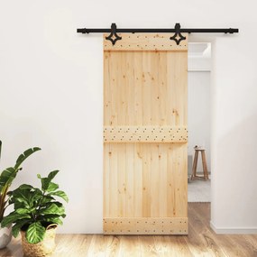 Porta Scorrevole Con Set Hardware 90x210 Cm Legno Massello Pino /