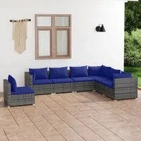 Set Divani da Giardino 7 pz con Cuscini in Polyrattan Grigio 3102358