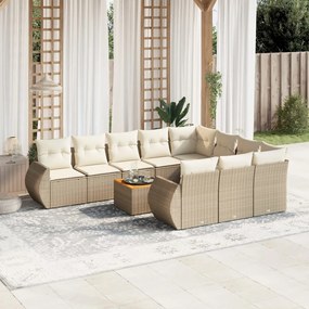 Set divani da giardino 11 pz con cuscini beige in polyrattan