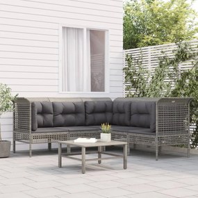 Set divani da giardino 5 pz con cuscini in polyrattan grigio