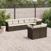 Set Divani da Giardino 8 pz con Cuscini Marrone in Polyrattan 3249752