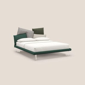 Rebus letto imbottito dal design moderno con piedi trasparenti in plexiglass verde