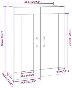 Armadietto Pensile a Parete Rovere Sonoma 69,5x32,5x90 cm