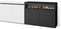 Credenza, Mobile Cucina 200x75x35cmcon 4 Porte Camino elettrico, Stile moderno colore Bianco e nero