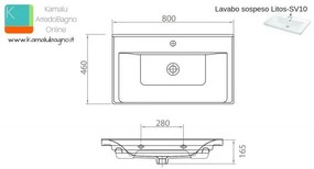 Kamalu - mobile bagno sospeso 80cm lavabo incasso e due ante sv-80a