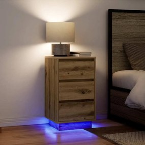 Comodino Con Luci Led Rovere Artigianale 38x34x65 Cm /