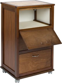 Carrello mobiletto con ante a ribalta e piano in mattonelle NOCE