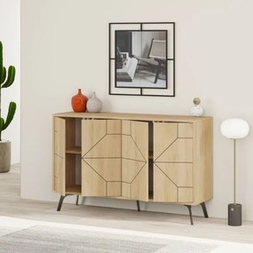 Madia Moderna 4 Ante 123 Cm Design Geometrico Piedi Metallici Dune Rovere