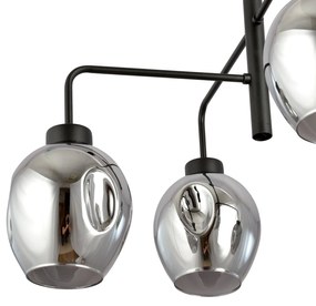 Lampadario Moderno 4 Luci Lukka In Accaio Nero E Vetro Fumè