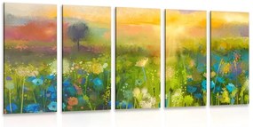 Quadri 5 pezzi – Pittura a olio di fiori di campo