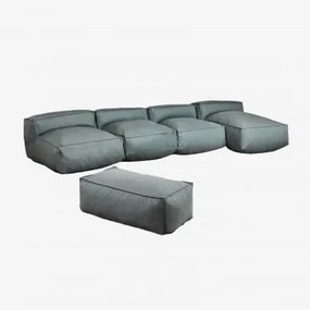 Divano Chaise Longue Componibile In 4 Pezzi Dojans E Pouf Da Giardino Verde Éter - Sklum