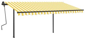 Tenda da Sole Retrattile Manuale con Pali 4x3 m Gialla e Bianca