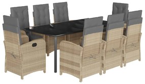 Set pranzo da giardino 9 pz con cuscini beige misto polyrattan