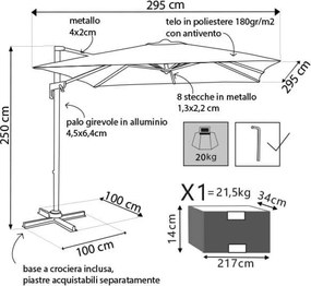 Ombrellone da Giardino Newton Decentrato 3x3 m in Alluminio Nero Telo Grigio...