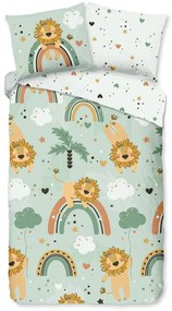 Set copripiumino e federa da bambini verde in cotone per letto singolo ed esteso 140x220 cm Lions – Good Morning
