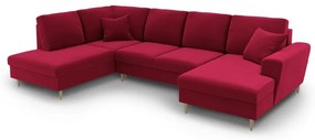 Divano angolare rosso allungabile e con contenitore (con penisola a sinistra/a U) con rivestimento in velluto Kyoto – Cosmopolitan Design
