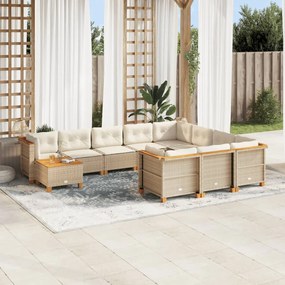 Set divani da giardino 11 pz con cuscini beige in polyrattan