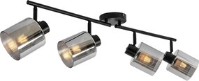 Faretto da soffitto nero con vetro fumé 4 luci orientabili - Laura