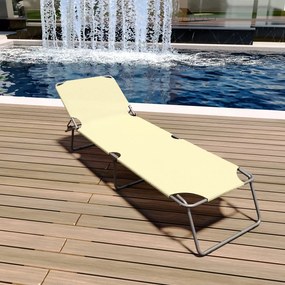 Lettino Pieghevole Prendisole Senza Tettuccio Parasole Schienale Reclinabile Regolabile Struttura In Metallo Sedia Sdraio Per Spiaggia Mare Giardino Piscina 187 x 53 x 24 Cm (Beige)