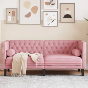 Divano Chesterfield Con Rinforzi 2 Posti Rosa İn Velluto /