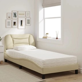 Letto con materasso crema 90x200 cm in tessuto