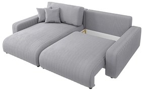 Divano letto in velluto a coste grigio chiaro (penisola variabile) Sara - Ropez