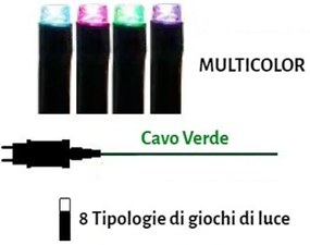 Catenaria Natalizia LED 8 GIOCHI DI LUCE 18m Cavo VERDE IP44 MULTI OPAL Colore Multicolor