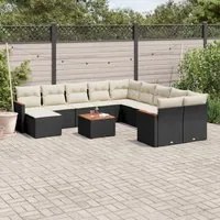 Set Divani da Giardino 12 pz con Cuscini Nero in Polyrattancod mxl 116830