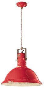 Lampadario Industrial Ferro E Ceramica Vintage Rosso 1 Luce E27 40Cm