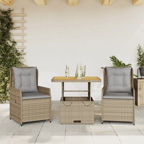 Set Da Bistrò 3 Pz Con Cuscini Beige İn Polyrattan /