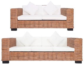 Set di divani con cuscini 2 pz in rattan naturale