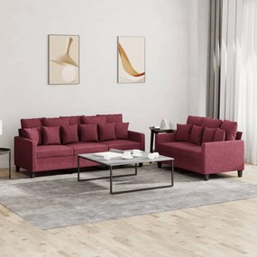 Set Di Divani 2 Pz Con Cuscini Rosso Vino İn Tessuto /