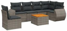 Set Divani da Giardino 7 pz con Cuscini Grigio in Polyrattan