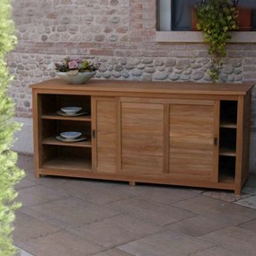 Mobile Weston 200 x 60 Marrone in Legno Teak massiccio - Mobile con 2 Ante Scorrevoli