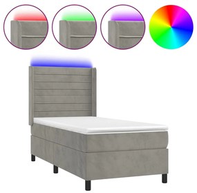 Letto a molle materasso e led grigio chiaro 90x200 cm velluto