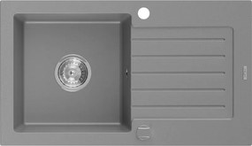 Mexen Pablo lavello in granito a 1 vasca con sgocciolatoio 752 x 436 mm, grigio, sifone cromato - 6510751010-71