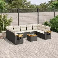 Set Divani da Giardino 10pz con Cuscini in Polyrattan Nero 3227120