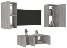 Mobili Tv A Muro Con Led 4pz Grigio Sonoma İn Legno Multistrato /