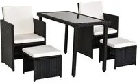 Set Salotto da Giardino in Rattan Sintetico Tavolo 2 Poltrone 2 Poff Nero