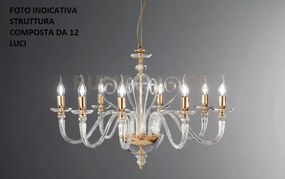 Lampadario debussy 12 luci trasparente e oro attacco e14 d.84cm