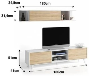 Mobile soggiorno zaiken 180x41x51h composto da base e pensile