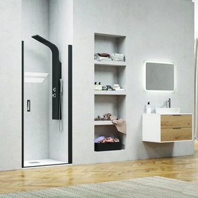 Porta doccia 90cm con telaio nero opaco vetro trasparente NICO-C3000 - KAMALU