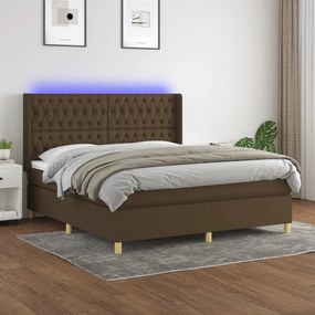 Letto a molle materasso e led marronescuro 180x200cm in tessuto